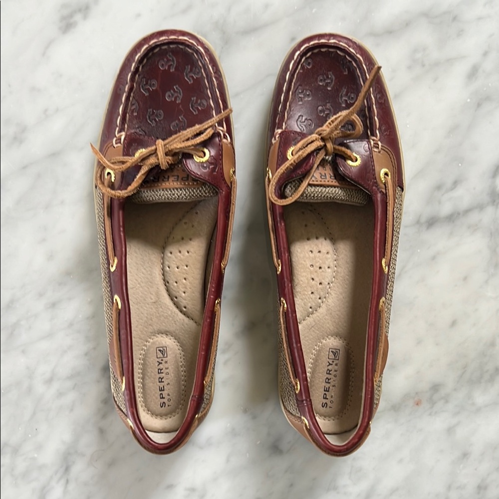 Sperry Burgundy and Tan Flats with Nautical Accents